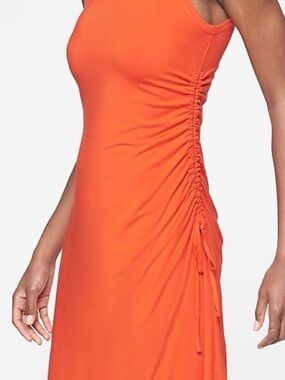 Athleta Coral Red/Orange Ruched Dress